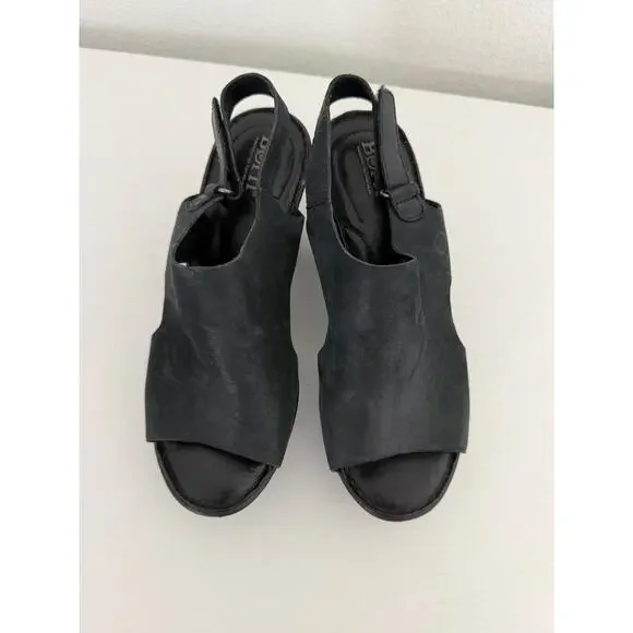 Born Womens Ferlin Wedge Sandals Black Leather Retro Heels Clogs Size 8 - Picture 3 of 6